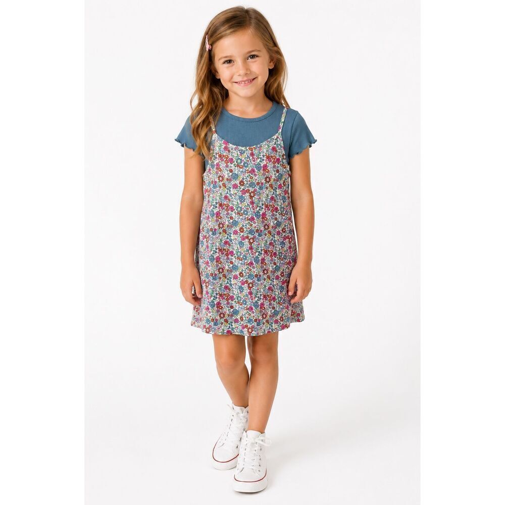 365 Kids by Garanimals Girls Floral Dress Layered Tee Outfit Size 6